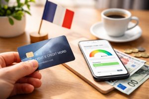 L’image illustre concrètement cette transformation en montrant une main tenant une carte bancaire devant un smartphone affichant un indicateur de limite ajustable.
