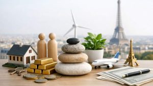 Portefeuille financier diversifié avec actions, obligations et épargne pour réduire les risques.